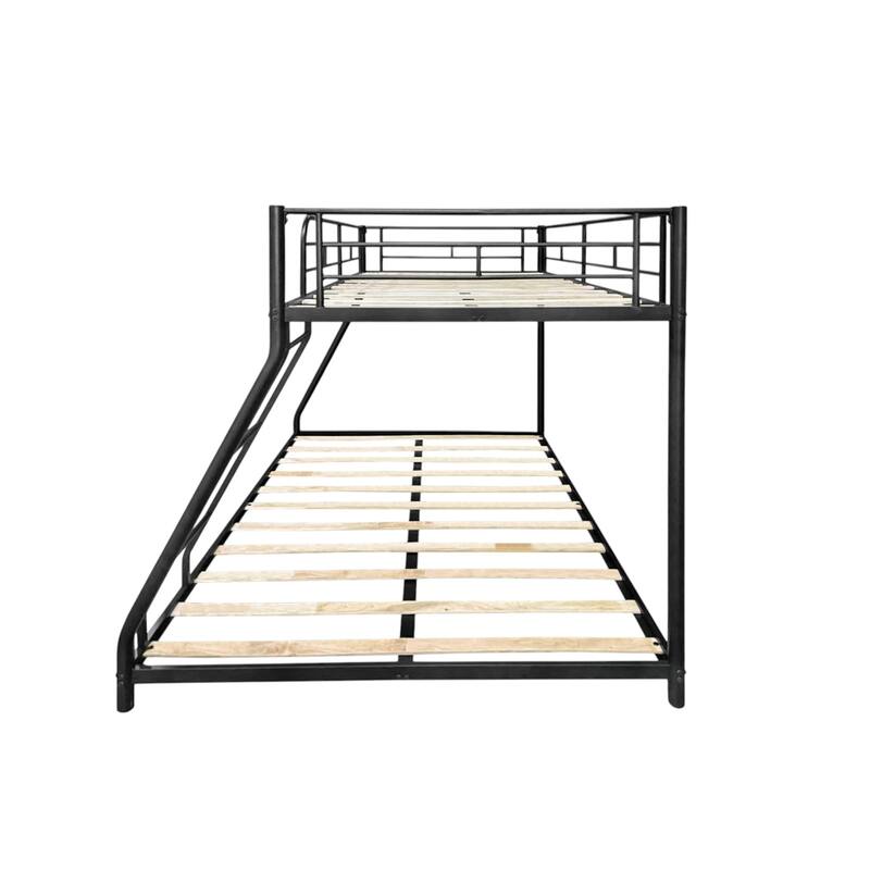Sturdy Metal Twin over Full Bunk Bed with Noise-Free Wood Slats and Full Guardrail