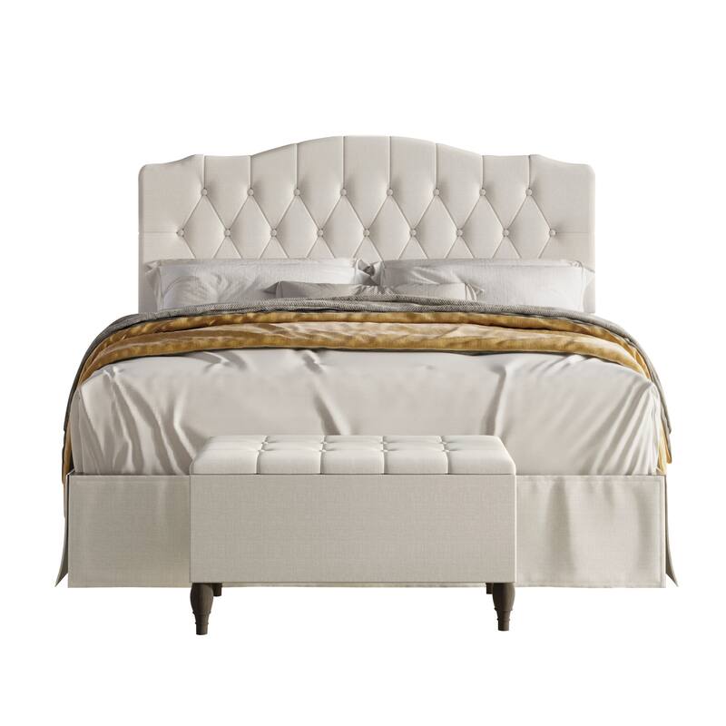 CraftPorch 2 Piece Bedroom Set in Transitional Linen Button Tufted Upholstered Bed - Dove Grey - Queen