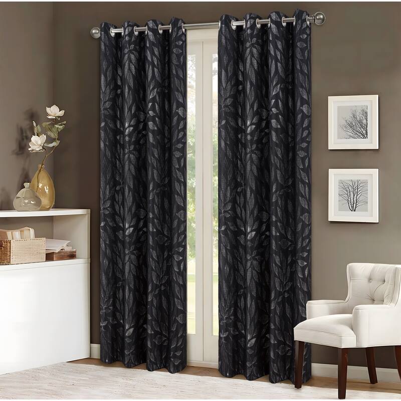 Bexley Foil Print Leaves Window Curtain - Black