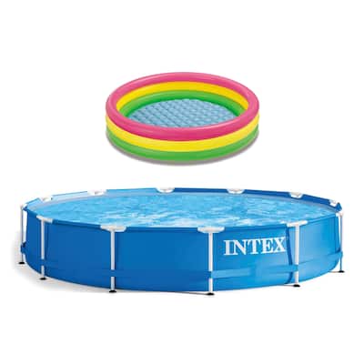 Intex 12' Above Ground Pool and Pump with 58" Inflatable Sunset Glow Kids Pool - 55