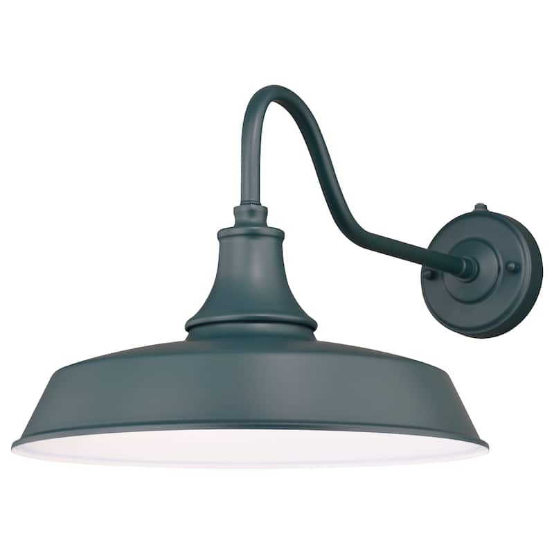 Dorado 1 Light Dusk to Dawn Green White Farmhouse Barn Dome Outdoor Wall Lantern - 15-in W x 12.25-in H x 23-in D - Hunter Green and White - 15-in W x 12.25-in H x 23-in D