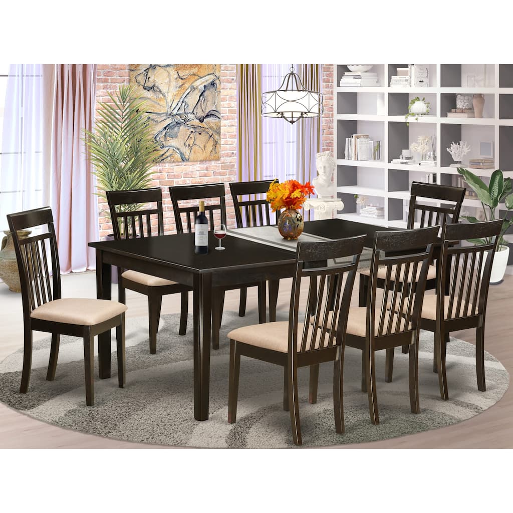 East West Furniture 9 Piece Kitchen Table Set- a Rectangle Dining Table and 8 Dining Room Chairs, Cappuccino (Seat Options)