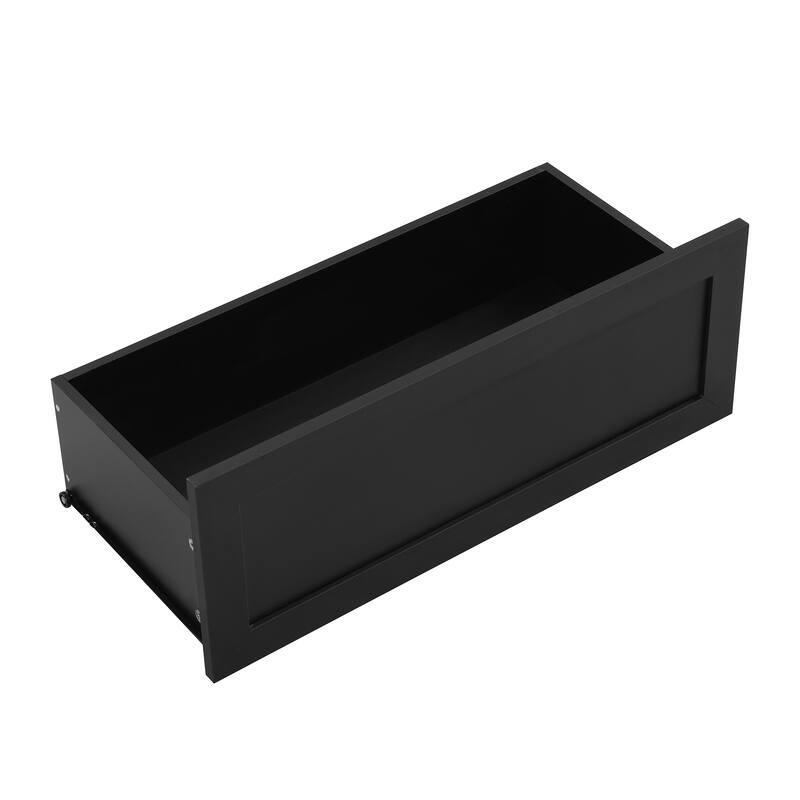 4-in-1 Hall Tree with Storage Bench & 6 Black Hooks, Wood Coat Rack with 2 Large Drawer & Curved Top