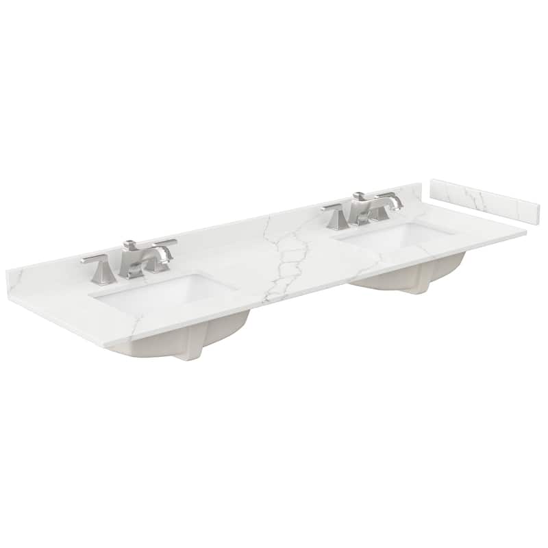 Sheffield 72-inch Double Vanity, 3 Hole Quartz Top, 70-inch Mirror