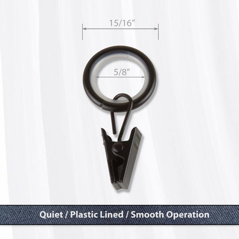 InStyleDesign 5/8 inch Noise-Canceling Curtain Rings w/Clip (Set of 10)