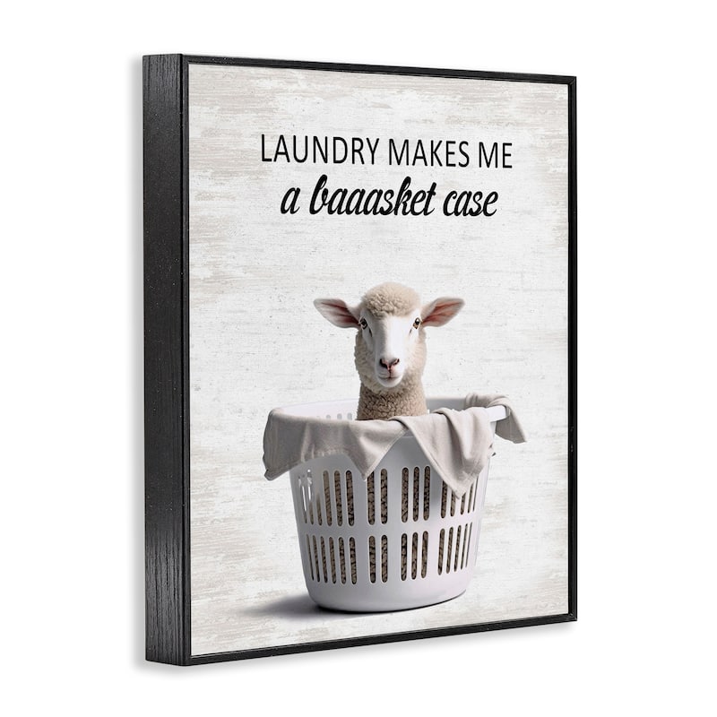 Stupell Funny Lamb Laundry Basket Framed Giclee Art Design By Lettered and Lined