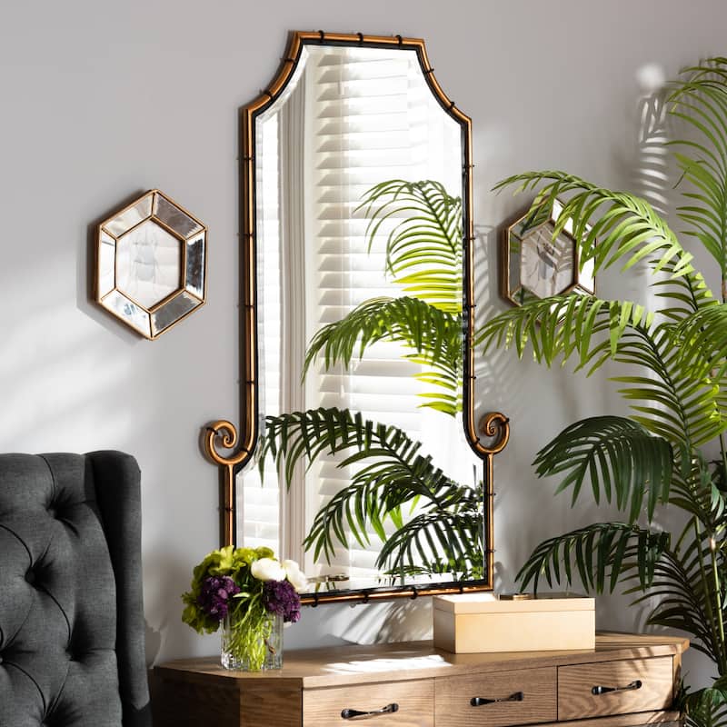 Layan Gold Finished Metal Bamboo Inspired Accent Wall Mirror