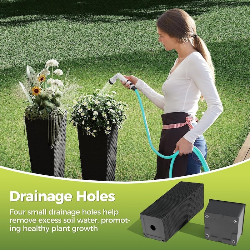 32-Inch Outdoor Tall Planter With Removable Inner Liner And Drainage Holes