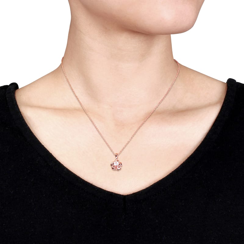 Miadora Created White Sapphire Floral Solitaire Necklace Rose Silver