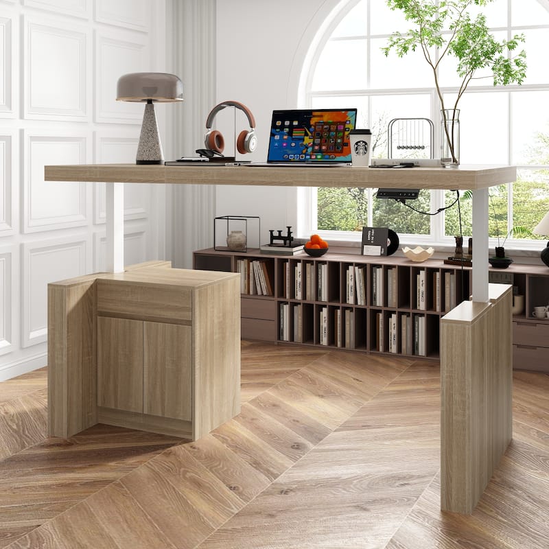 70.9"W Dining Table White Adjustable Workstation Desk Modern Office Desk Height Adjustable Standing Desk Kitchen Island