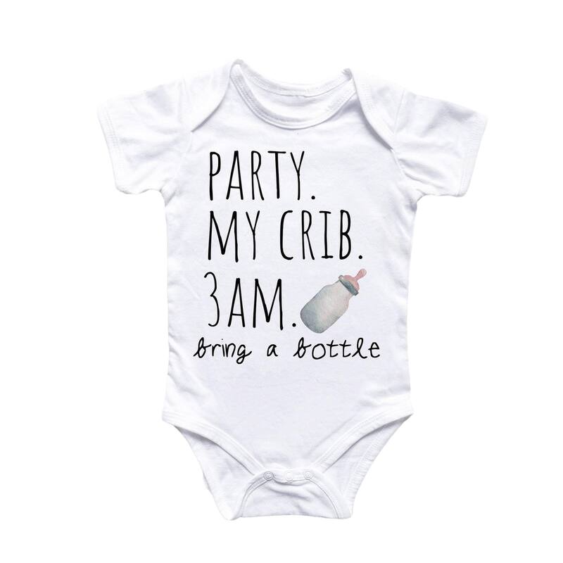 Party My Crib 3am - Baby Boy Girl Clothes Infant Bodysuit Funny Cute Newborn - Pink - 0-3M