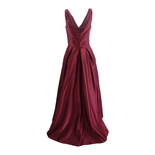 betsy and adam satin fit and flare gown
