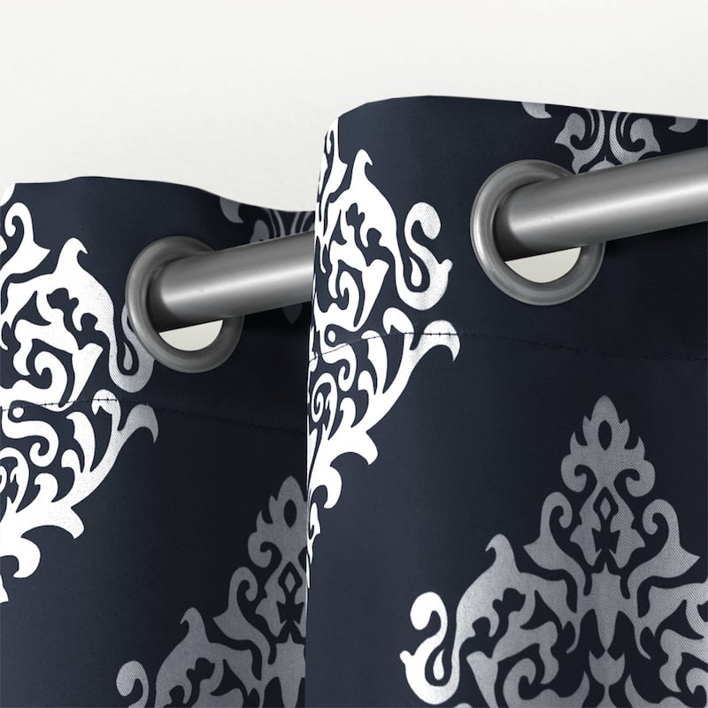 EXCLUSIVE HOME Medallion Room Darkening Blackout Grommet Top Curtain Panel Pair