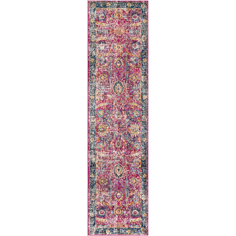 Isabella Distressed Vintage Pink & Blue Hallway Rug - 2'7" x 10'3" Runner