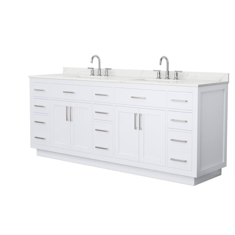 Wyndham Collection WCG262684D-QTZ-US3MXX Beckett TK 84" Free Standing - White / Giotto Quartz Top / Brushed Nickel