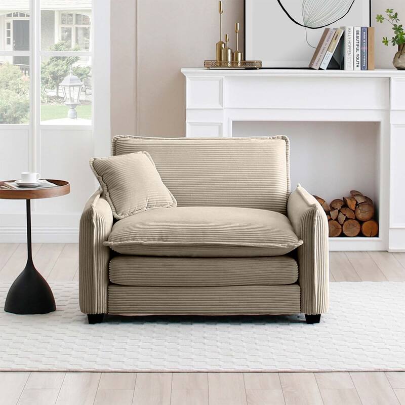 Livingroom Corduroy Single Deep Seat Sofa Chair with Pillow - Camel