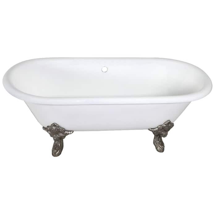 Kingston Brass Aqua Eden 72" Clawfoot Cast Iron Soaking Tub with - White / Brushed Nickel