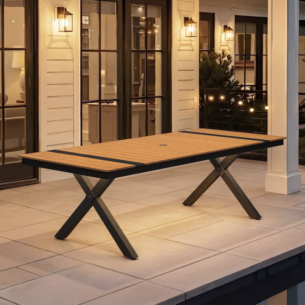 Outdoor Patio All-Weather Aluminum Umbrella Hole Dining Table with Led Lights