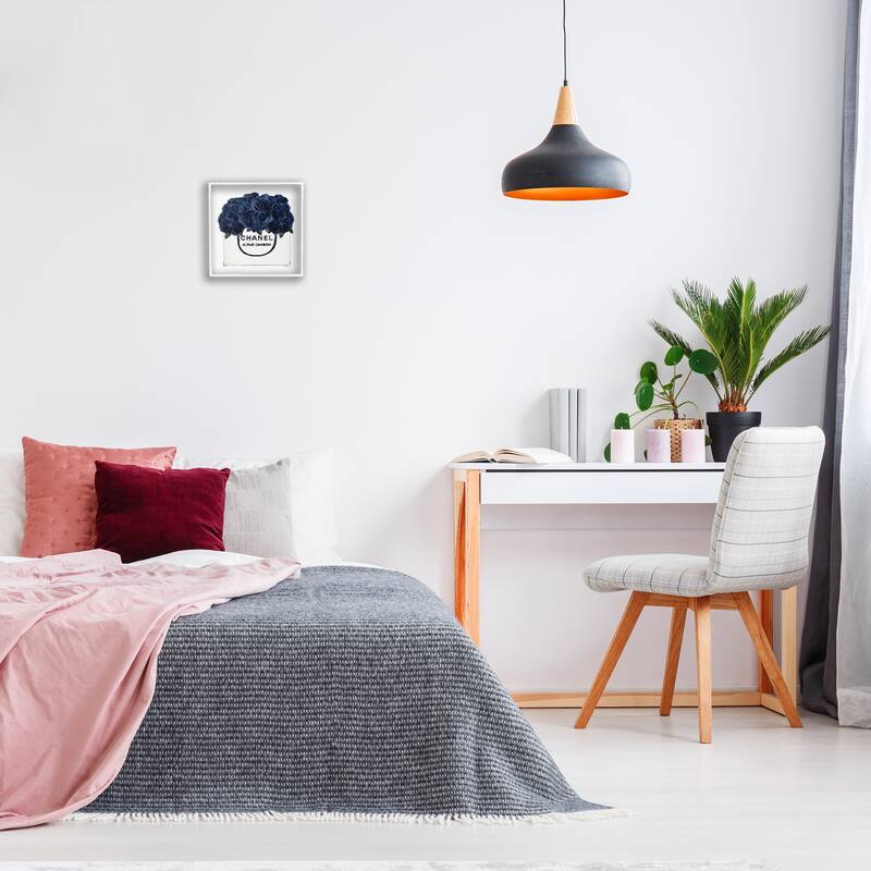 Stupell Chic Navy Blue Roses in Glam Fashion Bag Framed Wall Art