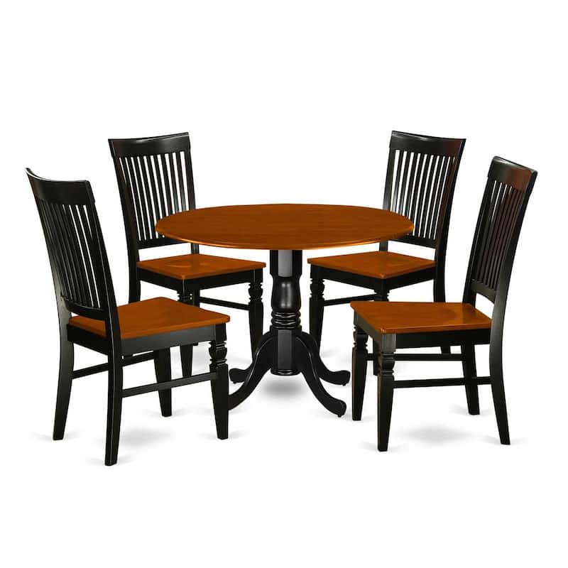 Kitchen Table Set 5 Piece - Round Dining Table & Chairs - Rustic Design - Black Cherry Finish - 42 Inch