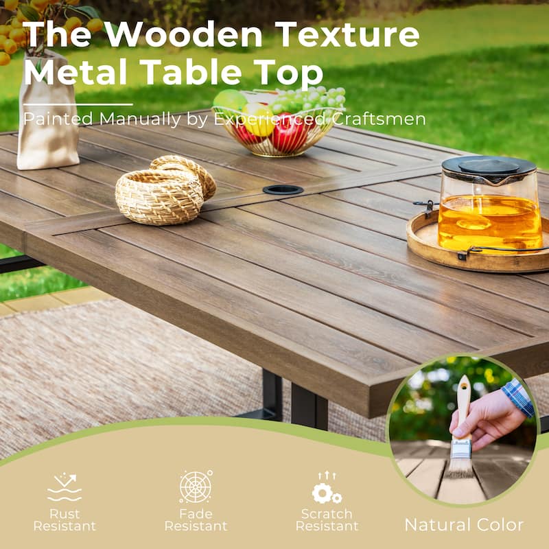 Outdoor U-Shaped Dining Table with Wood Grain Heat Transfer Printing Process - N/A