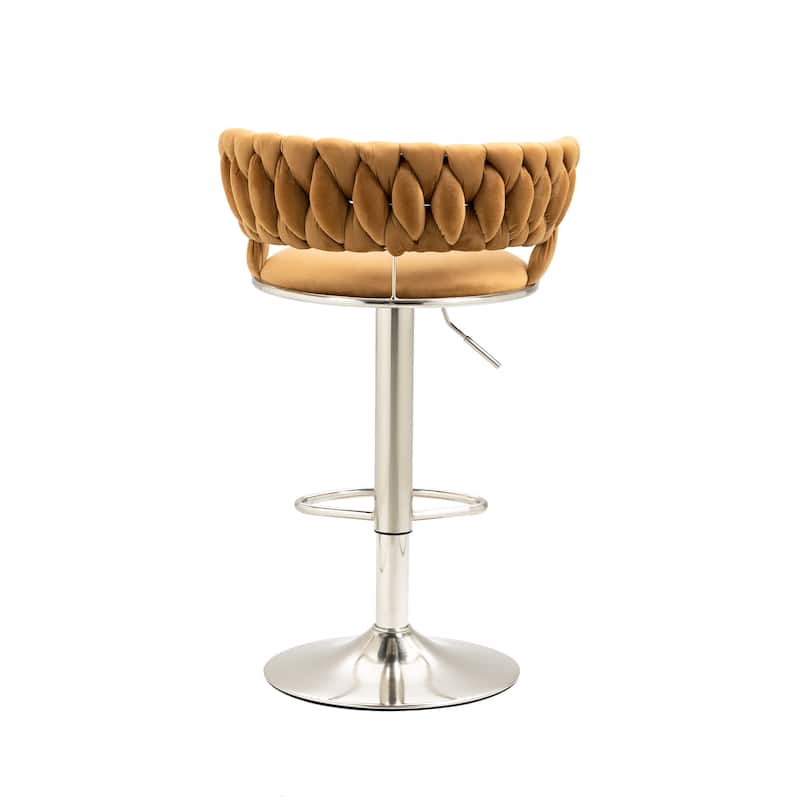 Velvet Swivel Adjustable Height Bar Stools With Sliver Footrest(set of 2)