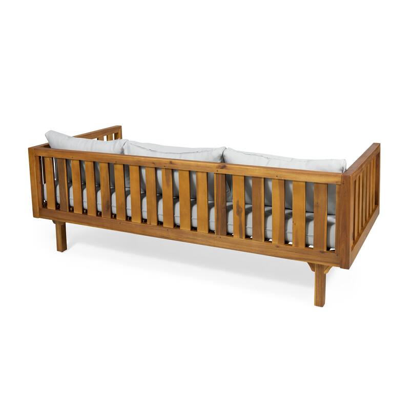 Acacia Wood 3 Seater Daybed Slat Panel Design Water Resistant Cushions