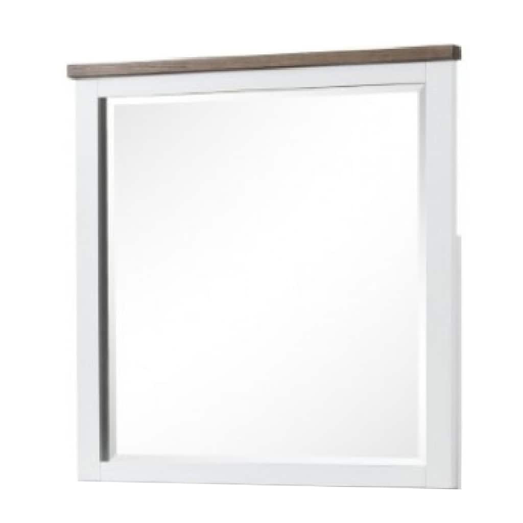 Tela Dresser Mirror, White Pinewood Frame, Dark Brown Top, 36 Inch - White, Dark Brown