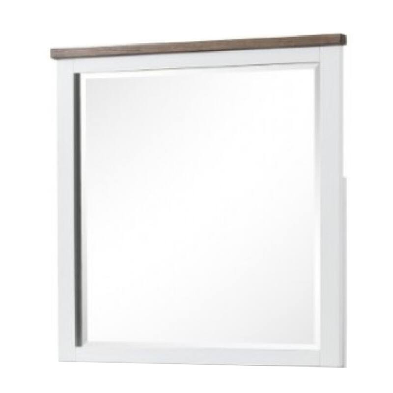 Tela Dresser Mirror, White Pinewood Frame, Dark Brown Top, 36 Inch - White, Dark Brown