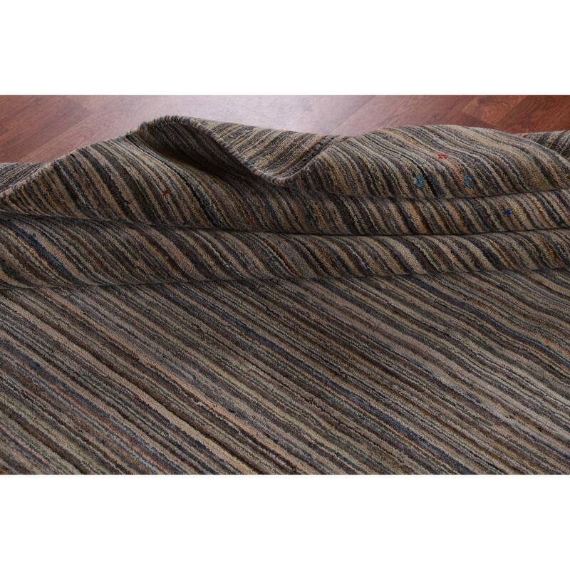 Hand Knotted Oriental 100% Wool Carpet Tribal Stripe Multi-Colored Gabbeh Area Rug - 9' 9'' X 7' 11''