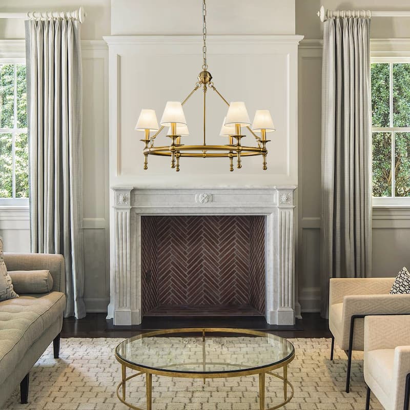 Vintage Chandelier 6-Light Classic Pendant Fixture with White Shades for Elegant Interior Lighting