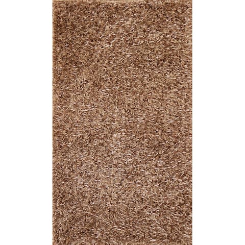Solid Plush Shaggy Oriental Rug Wool Hand-knotted Foyer Carpet - 2'9" x 4'10"