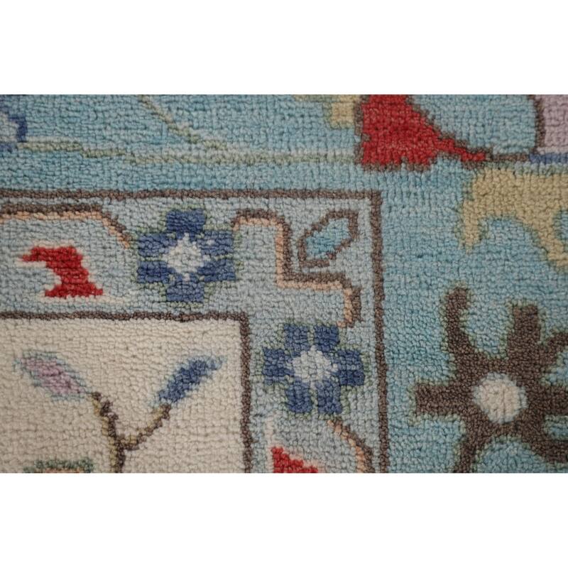 Ivory & Blue Oushak Indian Large Area Rug Handmade Wool Carpet - 10'1"x 13'10"