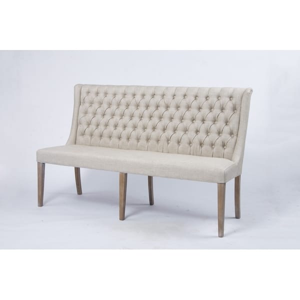 French Tufted Upholstered Dining Banquette Bench (Light Sand Fabric