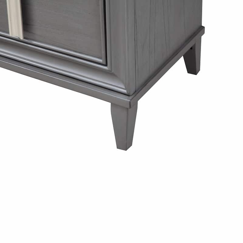 Dark Grey Solid Wood 2-Drawer Rectangular Nightstand with Metal Accents