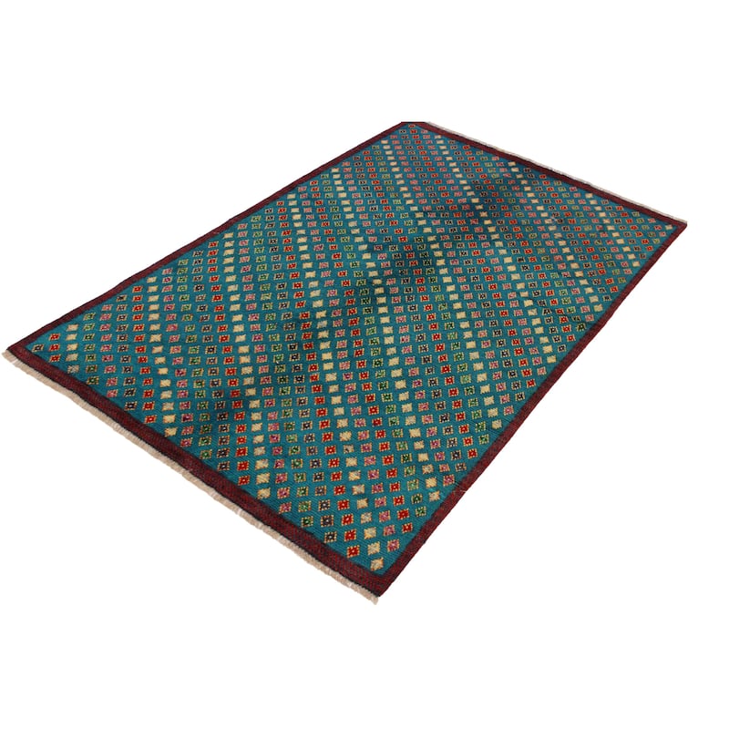 Shabby Chic Balochi Baxter Blue/Red Hand Knotted Wool Rug - 4'9'' x 6'5''