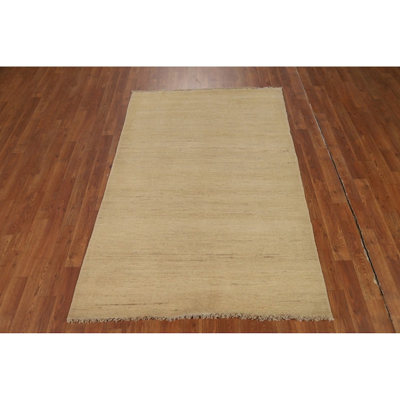Solid Gabbeh Modern Rug Handmade Beige Wool Carpet - 3'10"x 5'9"