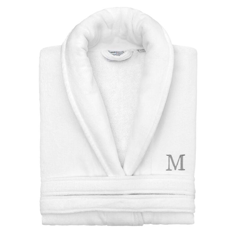 Authentic Hotel and Spa 100% Turkish Cotton Personalized Unisex Anovia Velour Bathrobe - Grey Block Font - Small/Medium - M