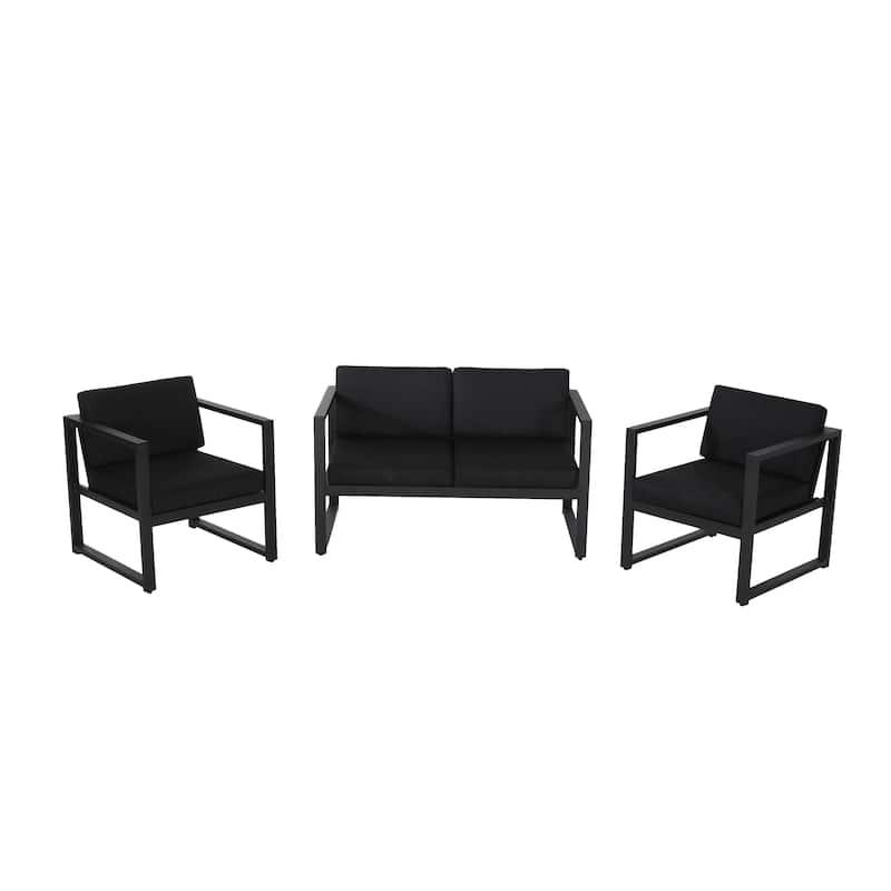 Novi 3pc Outdoor Set, 1 Loveseat, 2 Accent Chairs, Dark Gray Fabric, Metal