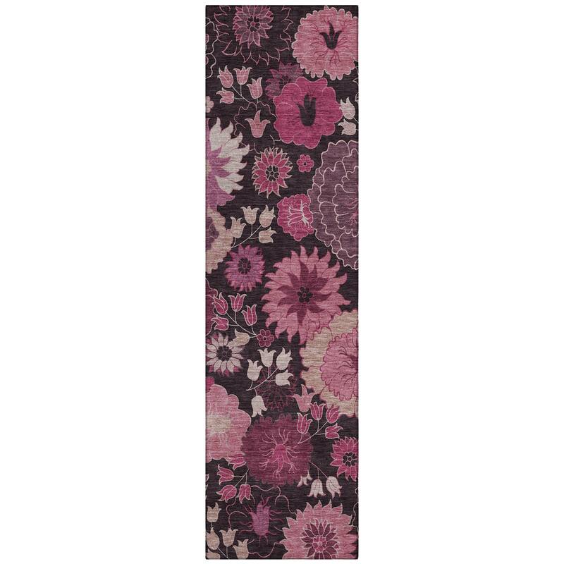 Machine Washable Indoor/ Outdoor Modern Floral Chantille Rug