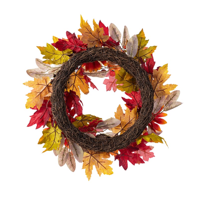 Glitzhome 24"D Fall Sunflower Pinecone Berry Artificial Wreath or Porch Tree