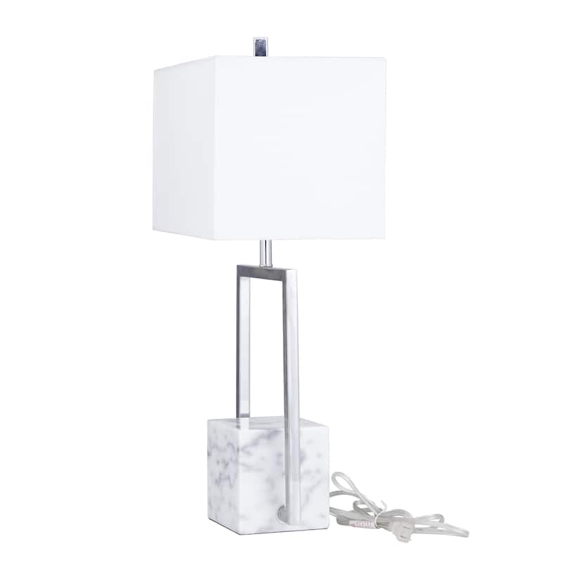 Marble Geometric Room Table Lamp with Square Shade - Gold or Silver - CosmoLiving by Cosmopolitan