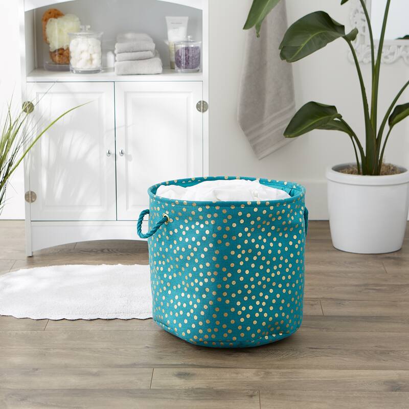 Polyester Bin Dots, Gold-Black Round Large 15x16x16 - 15x16x16"
