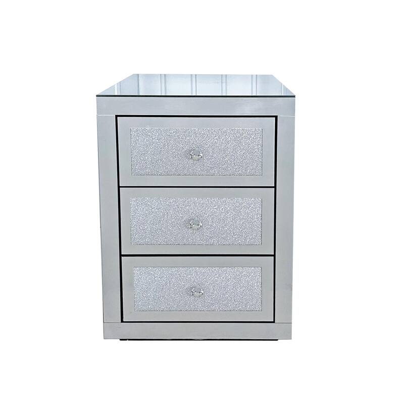 3-Drawer Mirrored Nightstand Bedside Table Glass Accent End Table Silver