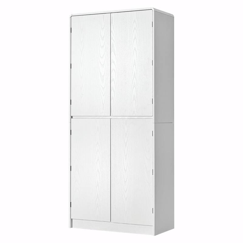 72" Tall Farmhouse Kitchen Pantry Cabinet, 8 Door Shelves, Curved Design Storage Cabinet with 3 Adjustable Shelves