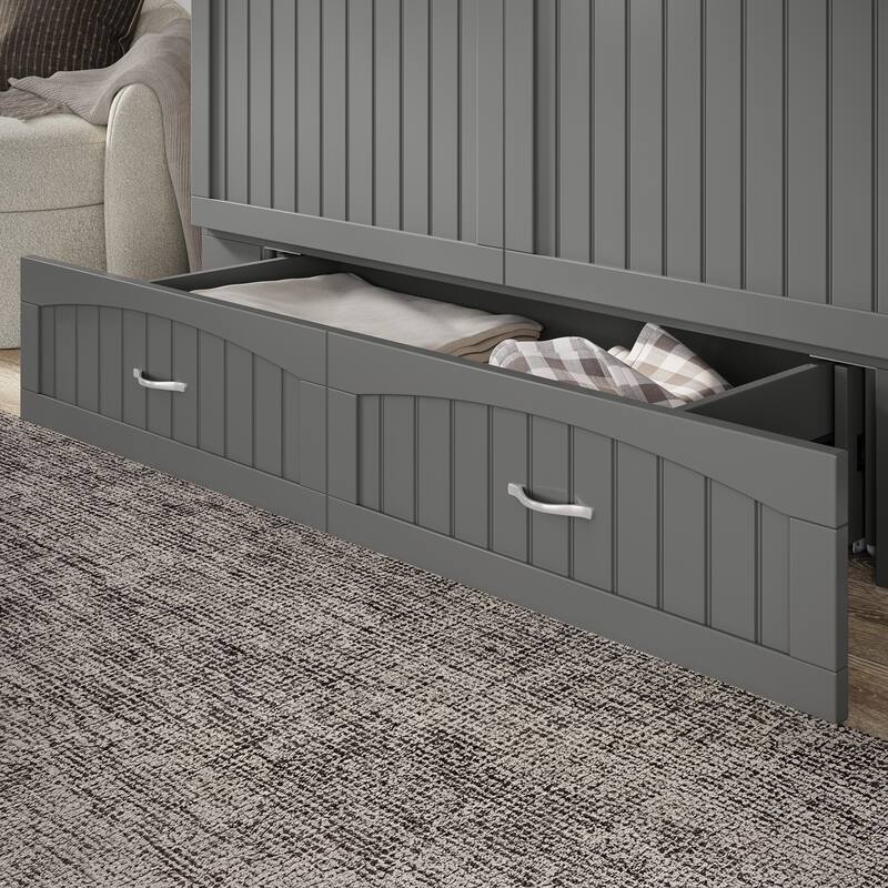 Aspen Queen Murphy Bed Chest with 6" Mattress, Storage Drawer & Built-In Charger in Grey