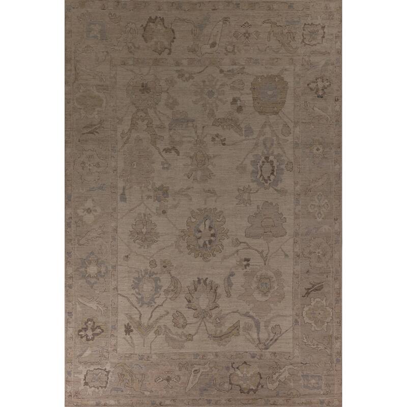 Vegetable Dye Oushak Turkish Rug Handmade Transitional Wool Carpet - 9'0" x 12'7"