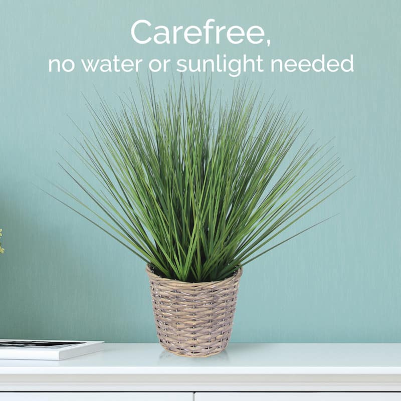 Elements Artificial Grass Plant in a Gray Basket, 20 Inch - N/A