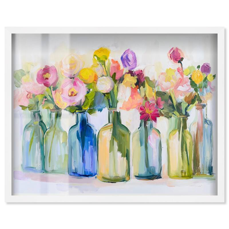Bottles and Blooms Shadowbox by Art Remedy - White - 36" x 30"