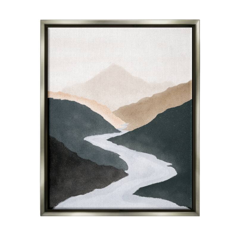 Stupell Flowing River Nature Landscape Foggy Distant Mountain Floater Frame, Design by JJ Design House LLC - 25 x 31 - Grey